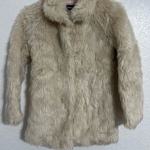 Retro By Mejane Ivory Faux  Girls Long Coat Size 7 Lined